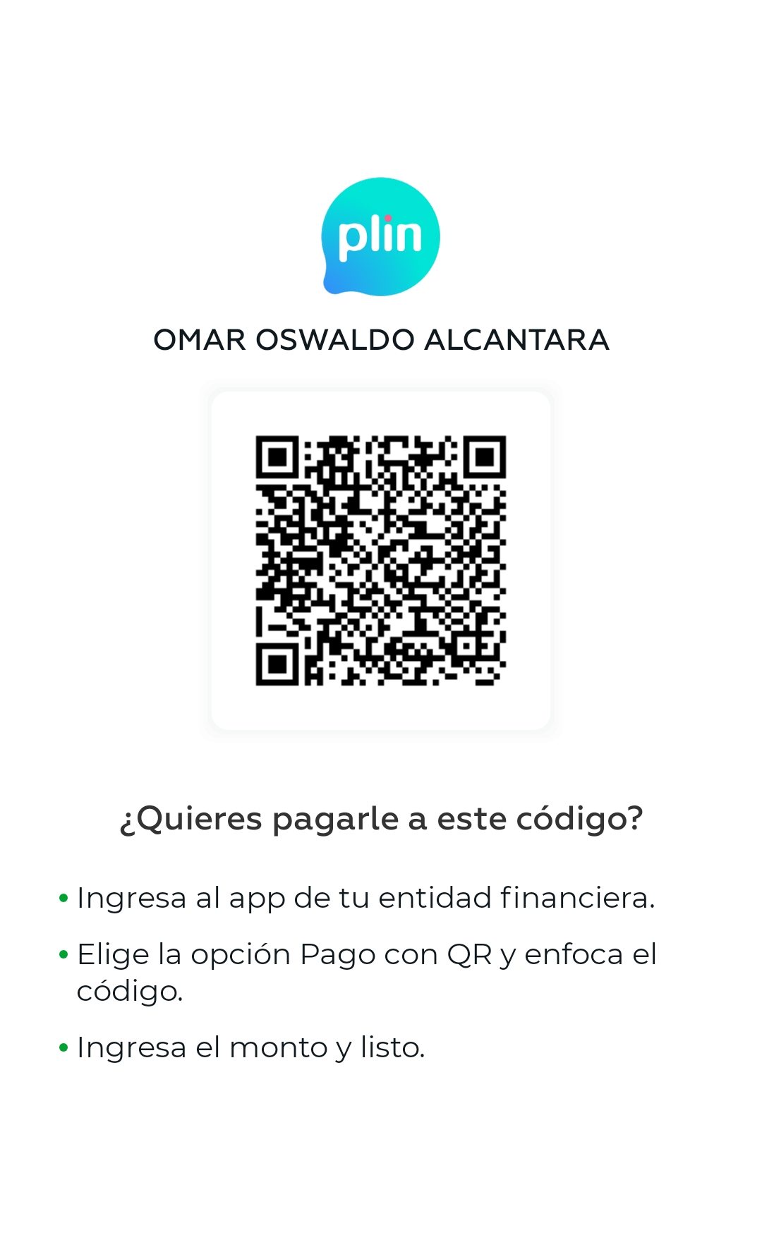 Código QR de Plin para pagos a Omar Oswaldo Alcantara Aquino